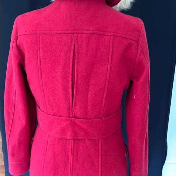 American Eagle Outfitters Wool Blend Women's Red Toggle Coat with Faux Fur Hood - Picture 7 of 12